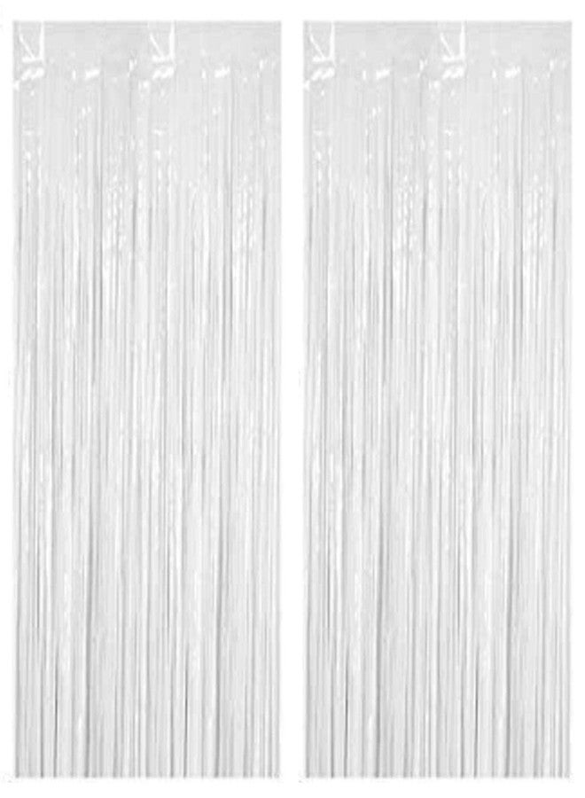 SOI Foil Metallic Tinsel Fringe Big Size Curtains for Birthday, Anniversaries, Graduation, Retirement, Baby Shower Decoration (Pack of 2) (White) - Image 1